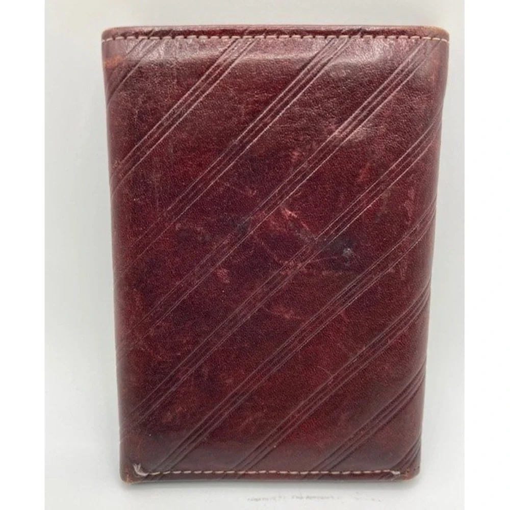 Prince Gardner Leather Tri-Fold Wallet Burgundy Stripe Key Holder VTG‎ 1980's